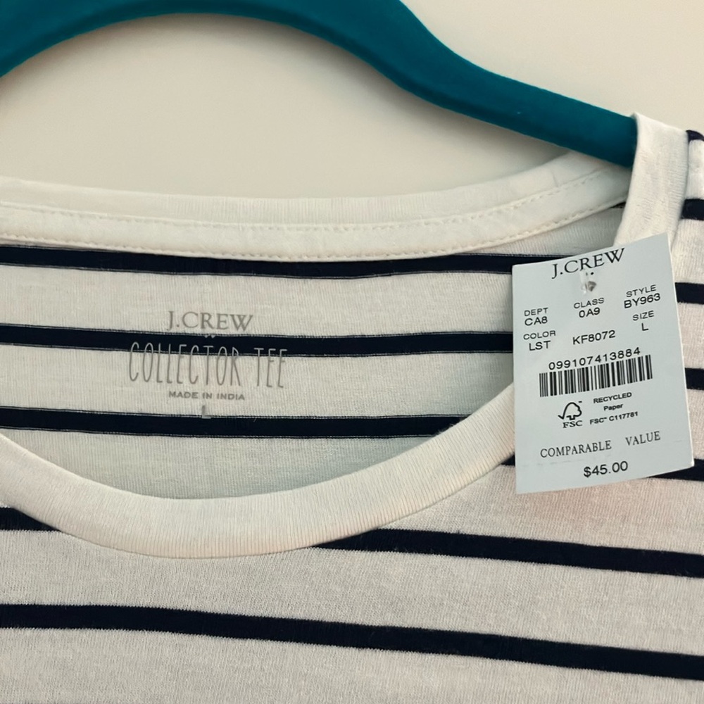 NWT J. Crew Navy and White Striped Tee with Red Lobster - Picture 2 of 4